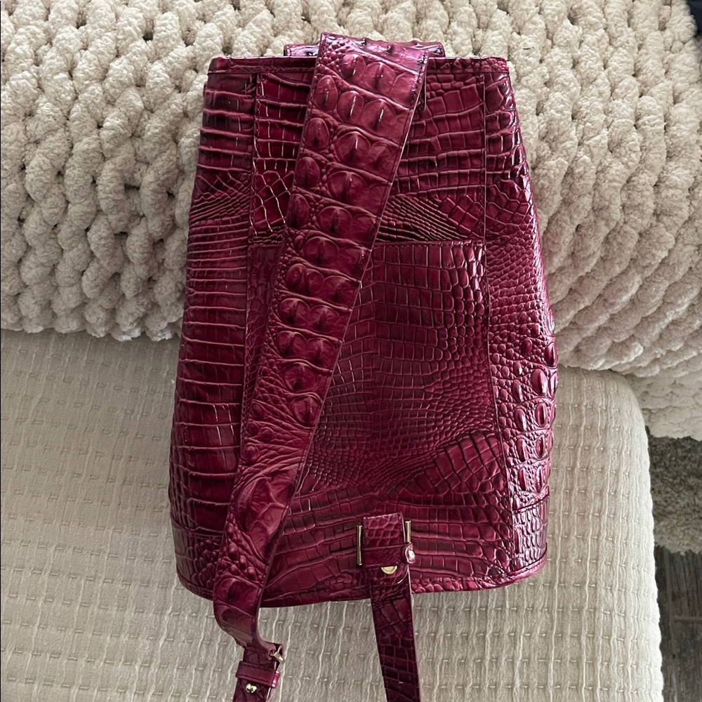 Brahmin-Embossed Backpack - Rich pomagranate color. - Picture 3 of 7